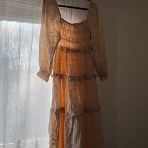 Just Me Cream Long Sleeve Dress